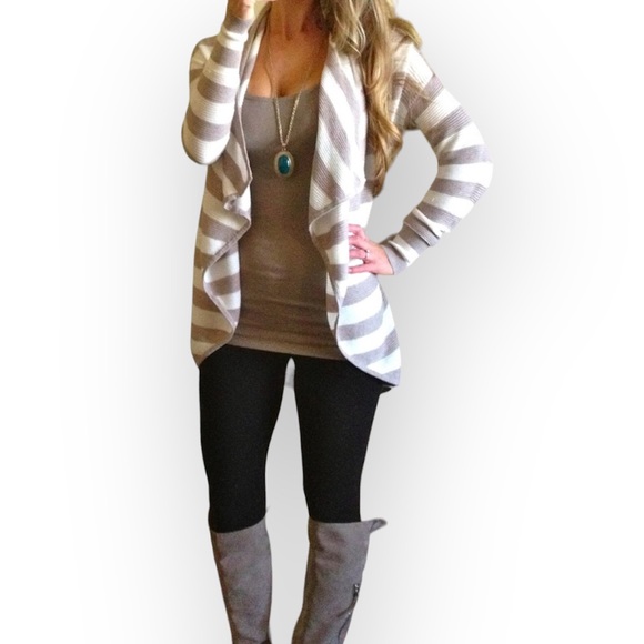Splendid Draped Metallic Striped Sweater Cardigan, Cream Rose Gold Size M - Picture 3 of 7